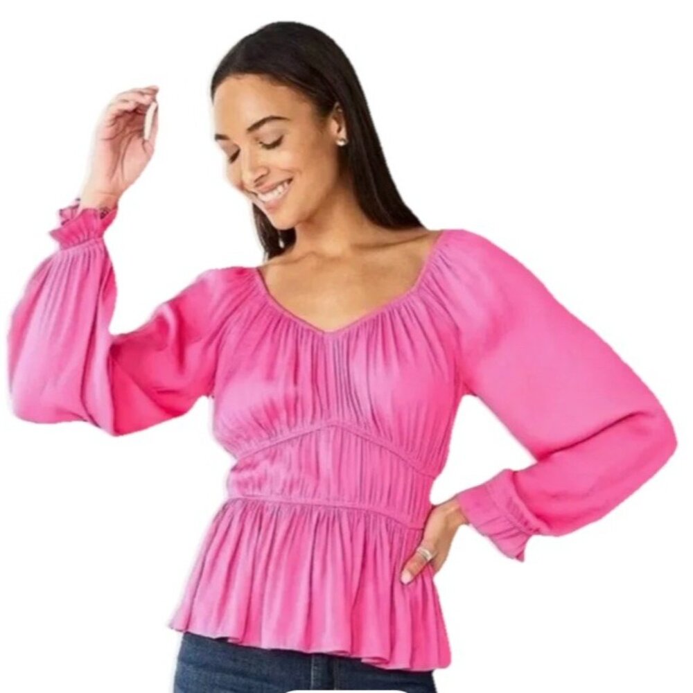 Nine West Hot Pink Flowy Sexy Blouse Top Valentine’s Holiday Medium